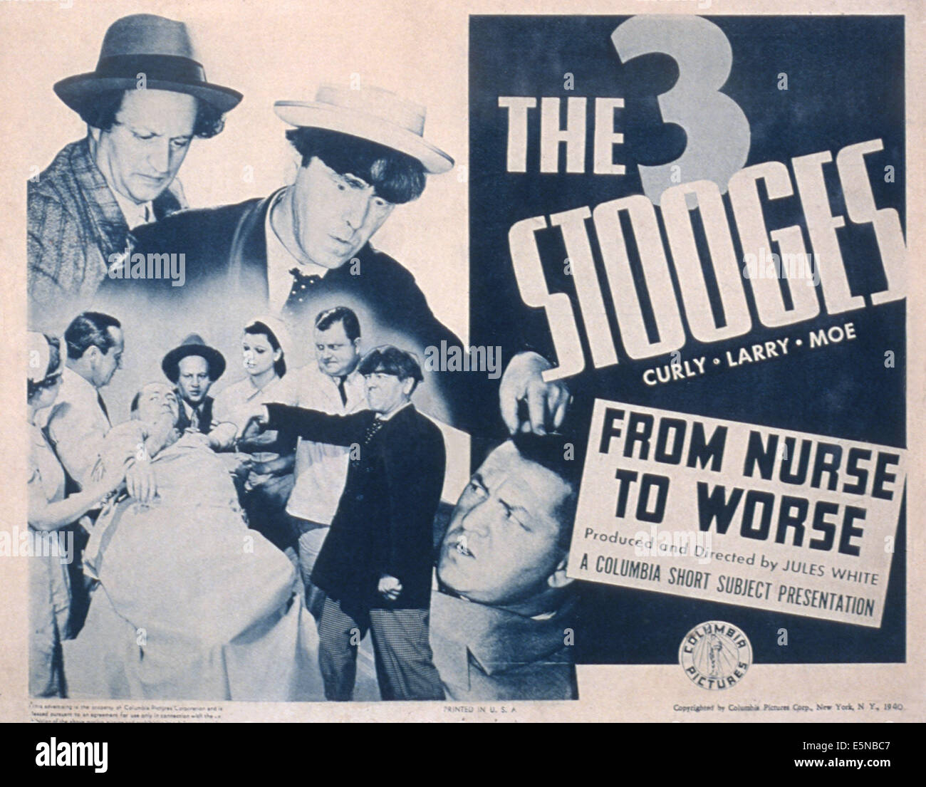 FROM NURSE TO WORSE, Larry Fine, Moe Howard, Curly Howard (The Three Stooges), 1940 Stock Photo
