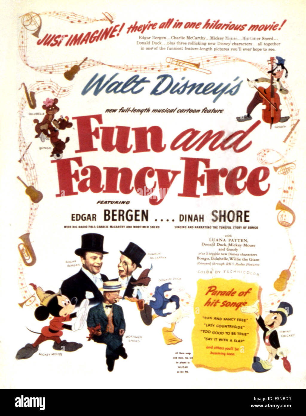 FUN AND FANCY FREE, Edgar Bergen, Mortimer Snerd, Charlie McCarthy, Mickey Mouse, Donald Duck, Goofy, Jiminy Cricket, 1947 Stock Photo