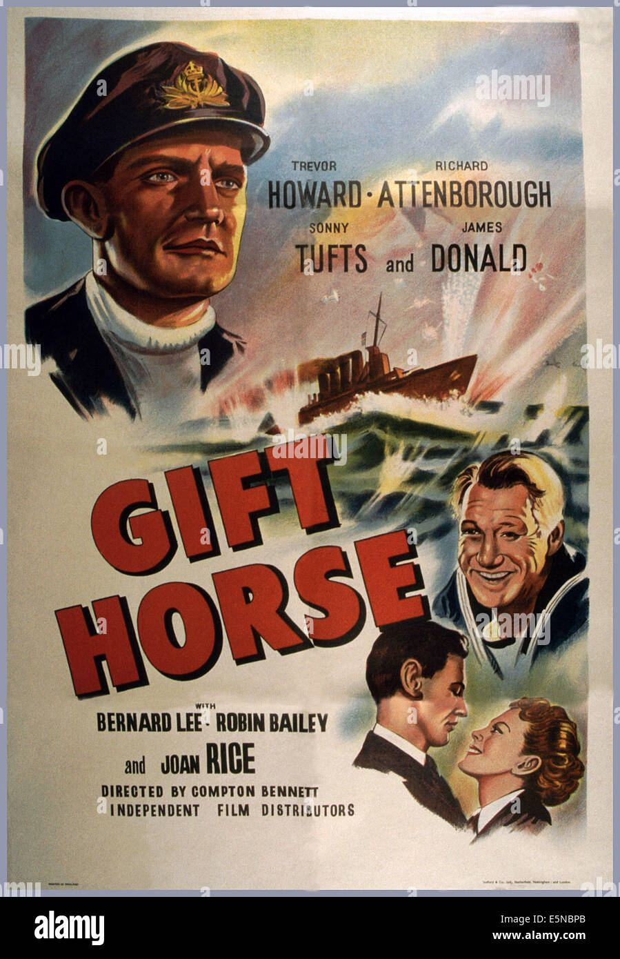 GIFT HORSE, (aka GLORY AT SEA), from top: Trevor Howard, Sonny Tufts, James Donald, Joan Rice, 1952 Stock Photo