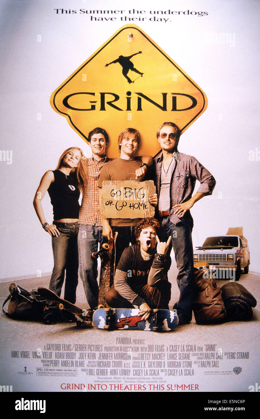 GRIND, from left: Jennifer Morrison, Vince Vieluf, Mike Vogel, Joey Kern, Bam Margera (front), 2003, © Warner Brothers/courtesy Stock Photo
