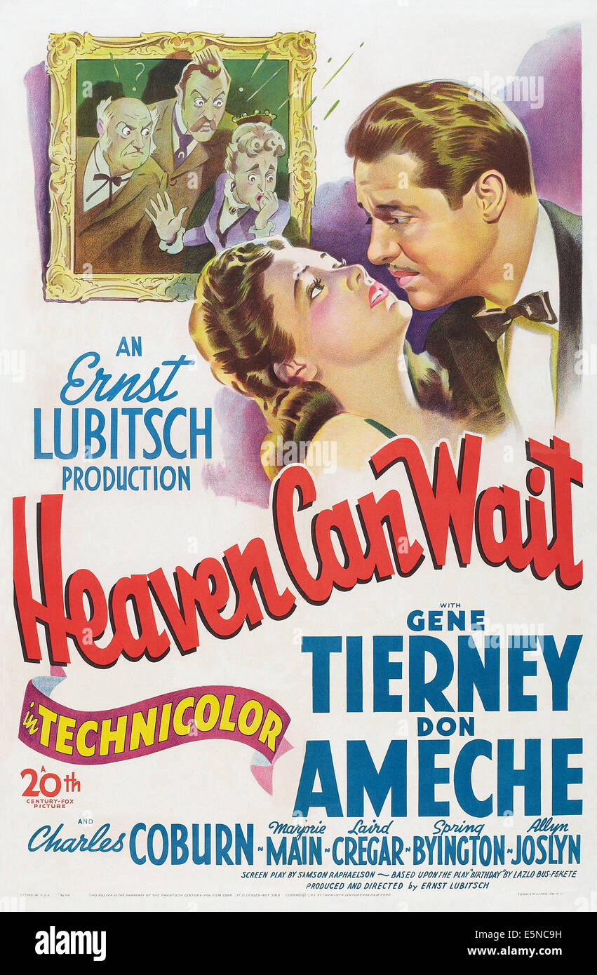 HEAVEN CAN WAIT, US poster art, from left: Gene Tierney, Don Ameche, 1943. TM and Copyright © 20th Century Fox Film Corp. All Stock Photo