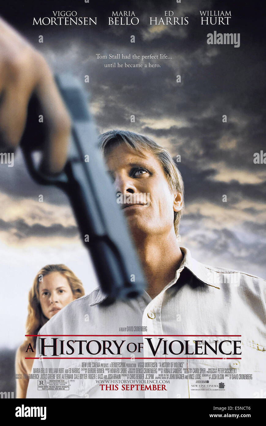 A HISTORY OF VIOLENCE, U.S. advance poster, from back: Maria Bello, Viggo Mortensen, 2005, © New Line/courtesy Everett Stock Photo