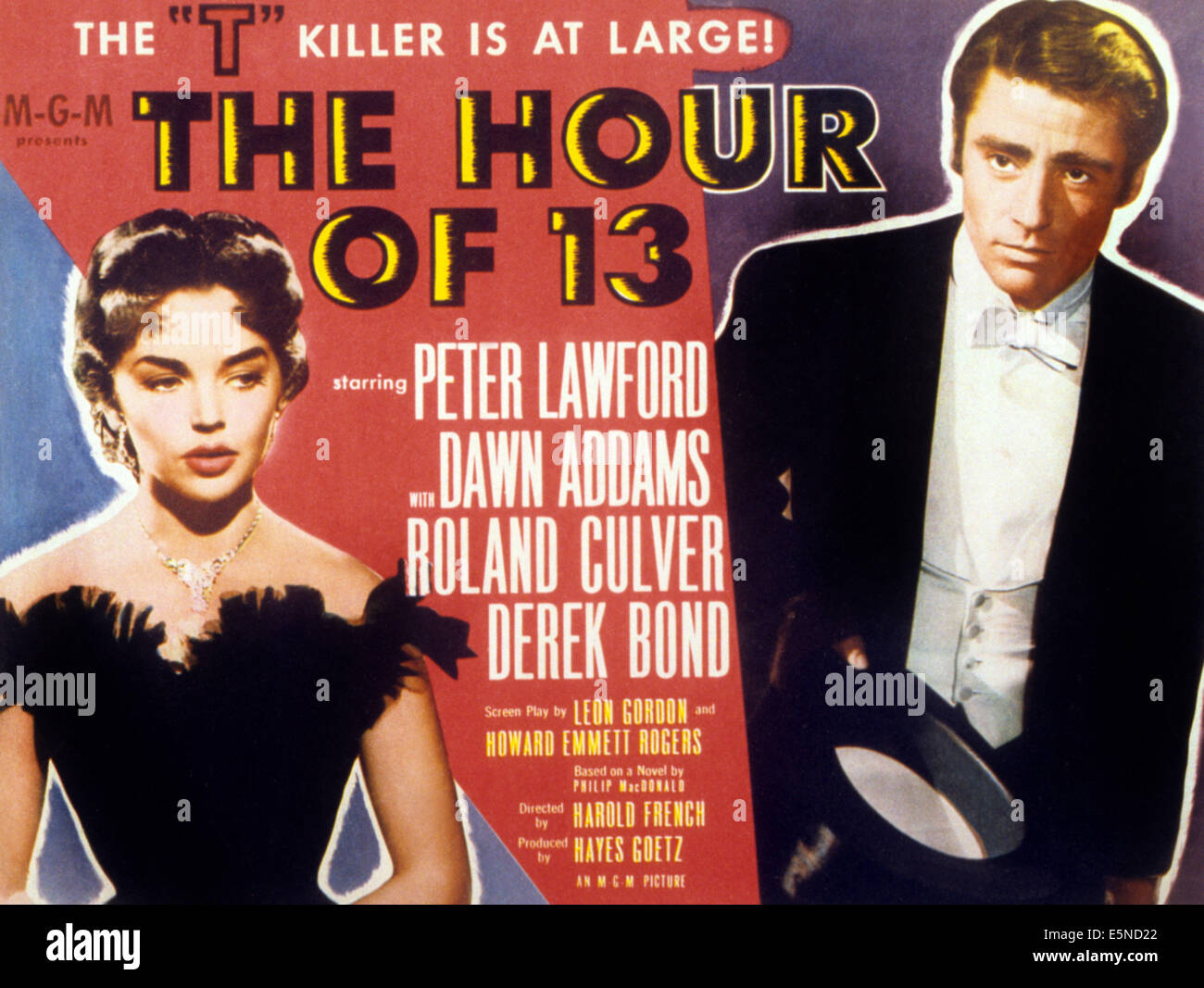 THE HOUR OF 13, l-r: Dawn Addams, Peter Lawford on title lobbycard, 1952. Stock Photo