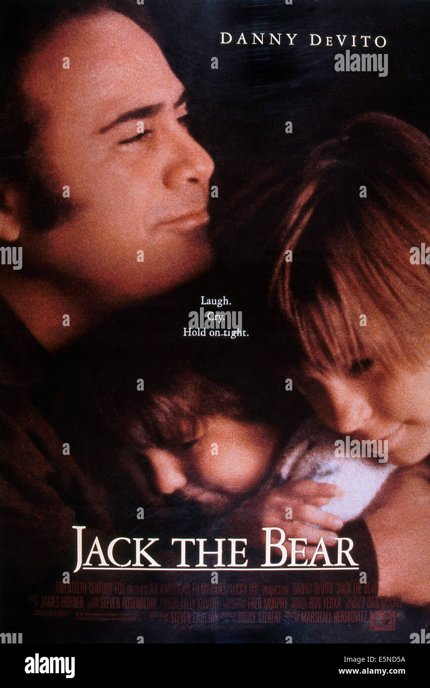 JACK THE BEAR, U.S. poster, from left: Danny DeVito, Miko Hughes, Robert Steinmiller, 1993. ©20th Century-Fox Film Corporation, Stock Photo