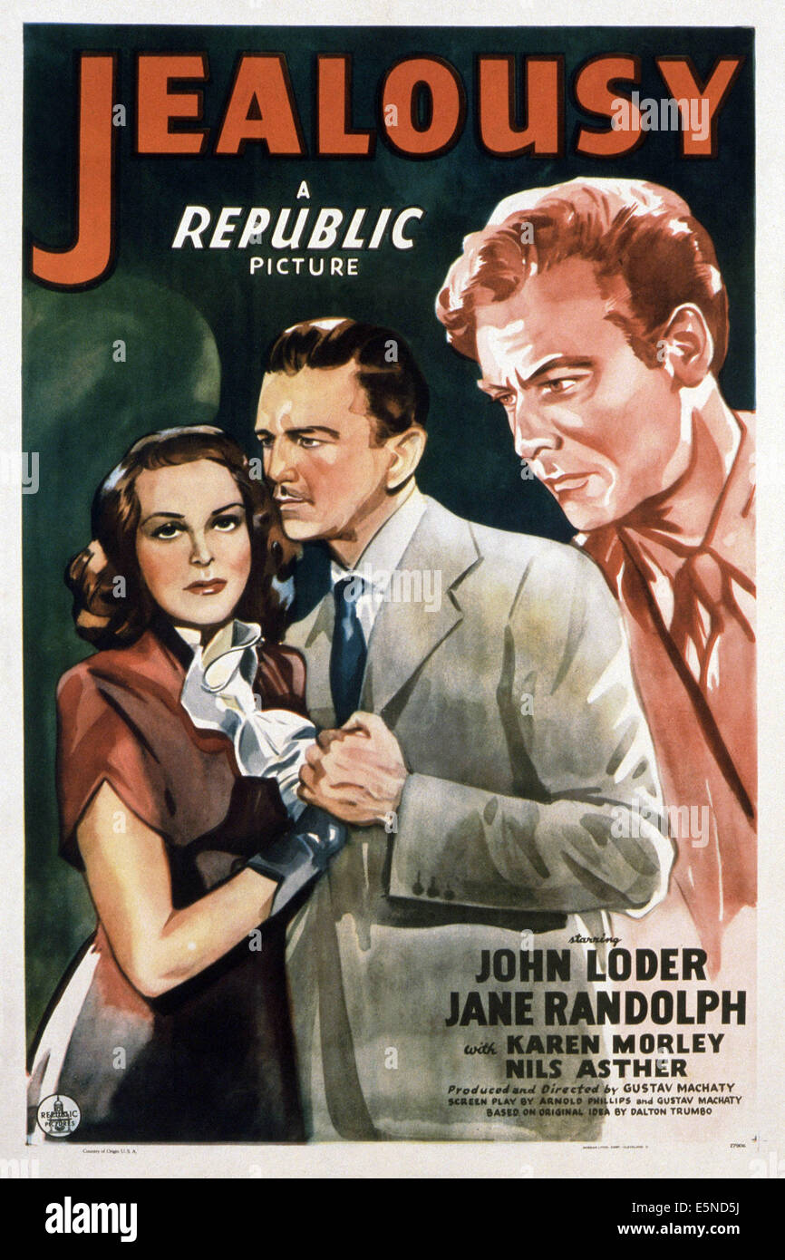 JEALOUSY, from left: Jane Raldolph, John Loder, Nils Asther, 1945 Stock Photo