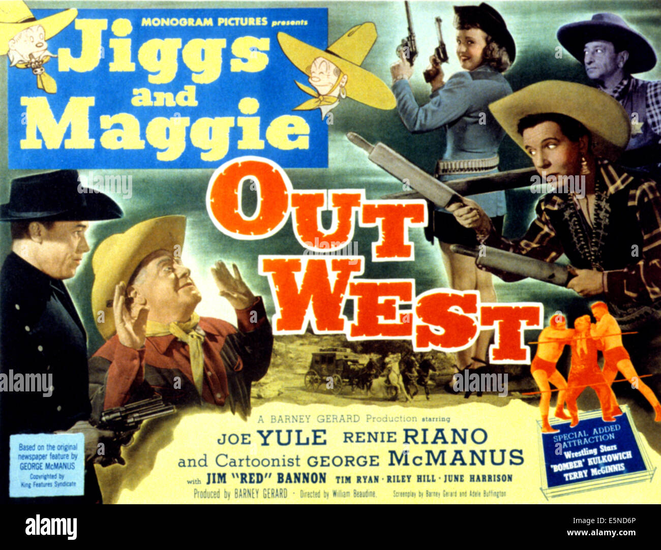 JIGGS AND MAGGIE OUT WEST, from left, Jim Bannon, Joe Yule, June Harrison, Renie Riano, Pat Goldin, 1950 Stock Photo