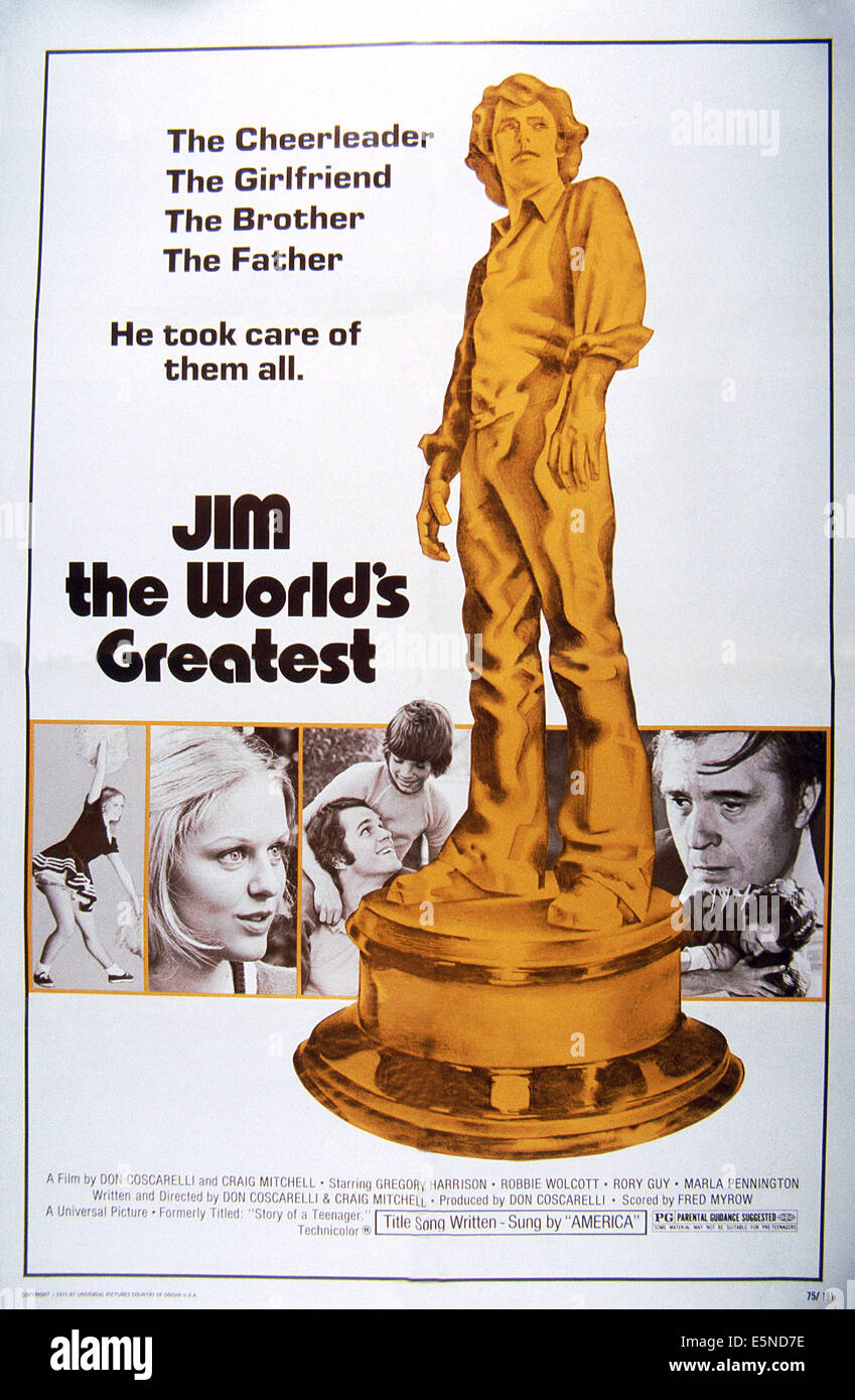 JIM THE WORLD'S GREATEST, U.S. poster, Marla Pennington (second left), Gregory Harrison (third left), 1976 Stock Photo