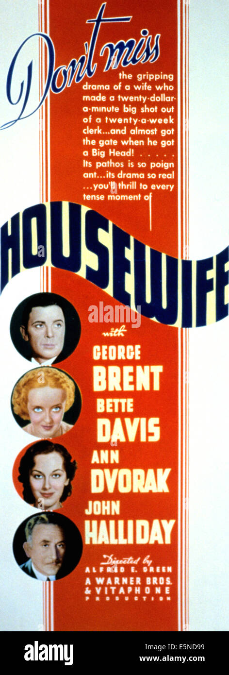 HOUSEWIFE, from top: Geroge Brent, Bette Davis, Ann Dvorak, John Halliday on insert poster, 1934. Stock Photo