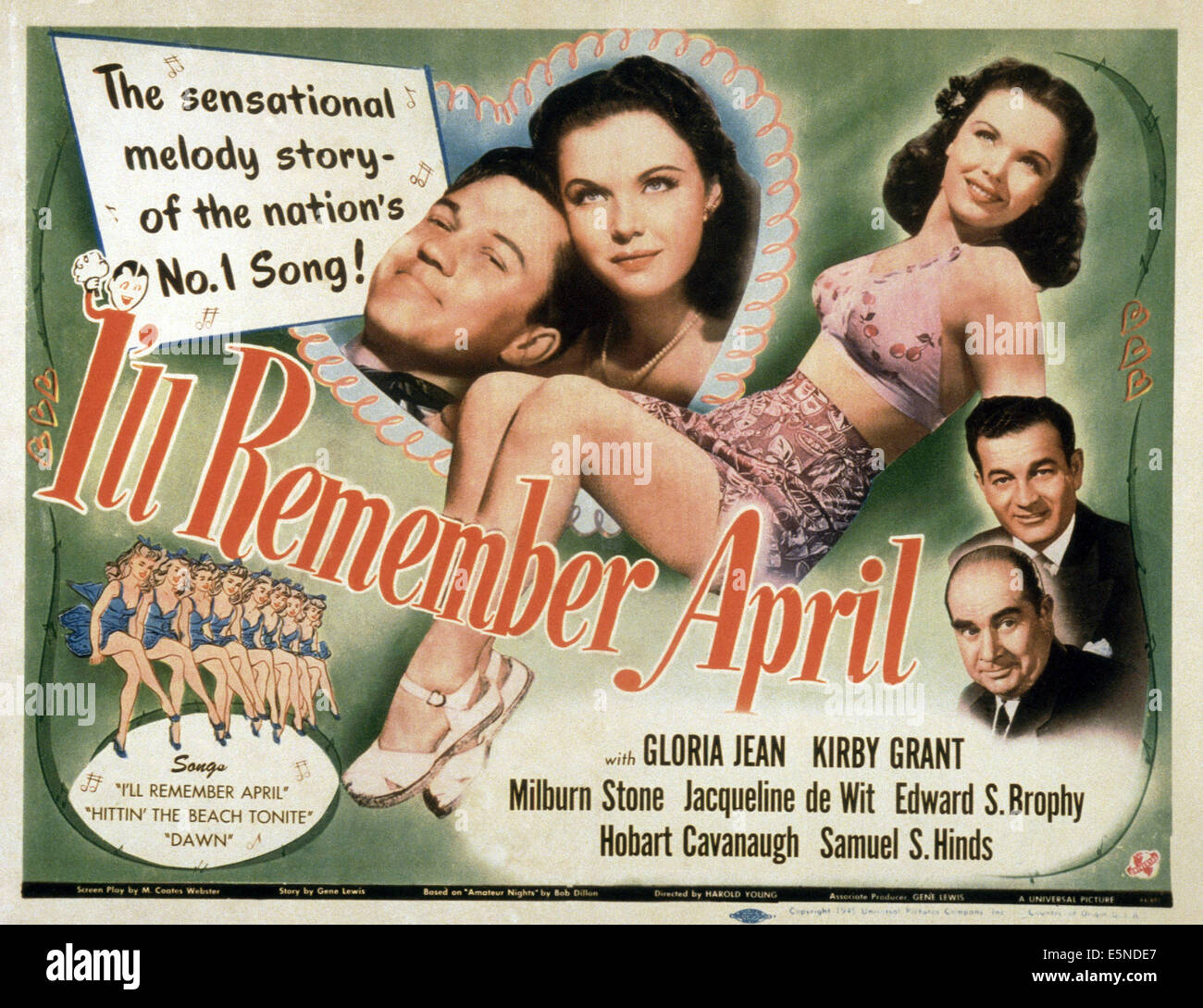 I'LL REMEMBER APRIL, from left: Kirby Grant, Gloria Jean (twice), Milburn Stone, Edward Brophy, 1945 Stock Photo