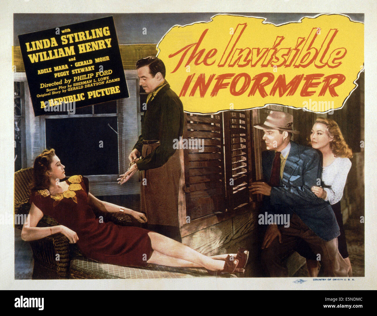 THE INVISIBLE INFORMER, from left: Linda Stirling, Gerald Mohr, William Henry, Adele Mara, 1946 Stock Photo