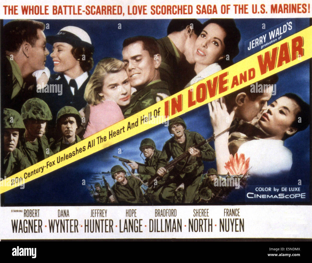 IN LOVE AND WAR, Robert Wagner, Sheree North, Hope Lange, Jeffrey Hunter, Dana Wynter, Bradford Dillman, France Nuyen, 1958, Stock Photo
