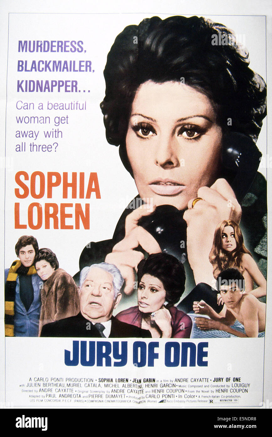 JURY OF ONE, )aka VERDICT, aka IL TESTAMENTO), Sophia Loren, (second left, center, top right), Michel Albertini (far left and Stock Photo