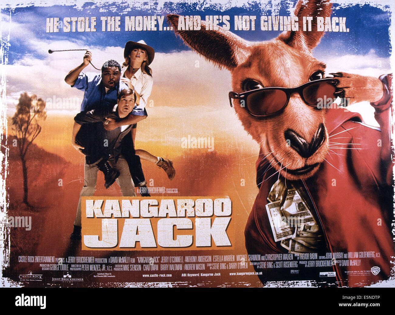 KANGAROO JACK, from back: Estella Warren, Anthony Anderson, Jerry O'Connell, 2003. © Warner Brothers/courtesy Everett Collection Stock Photo