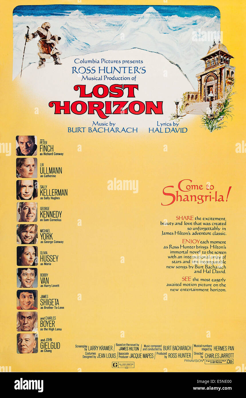 LOST HORIZON, US poster art, from top: Peter Finch, Liv Ullmann, Sally Kellerman, George Kennedy, Michael York, Olivia Hussey, Stock Photo