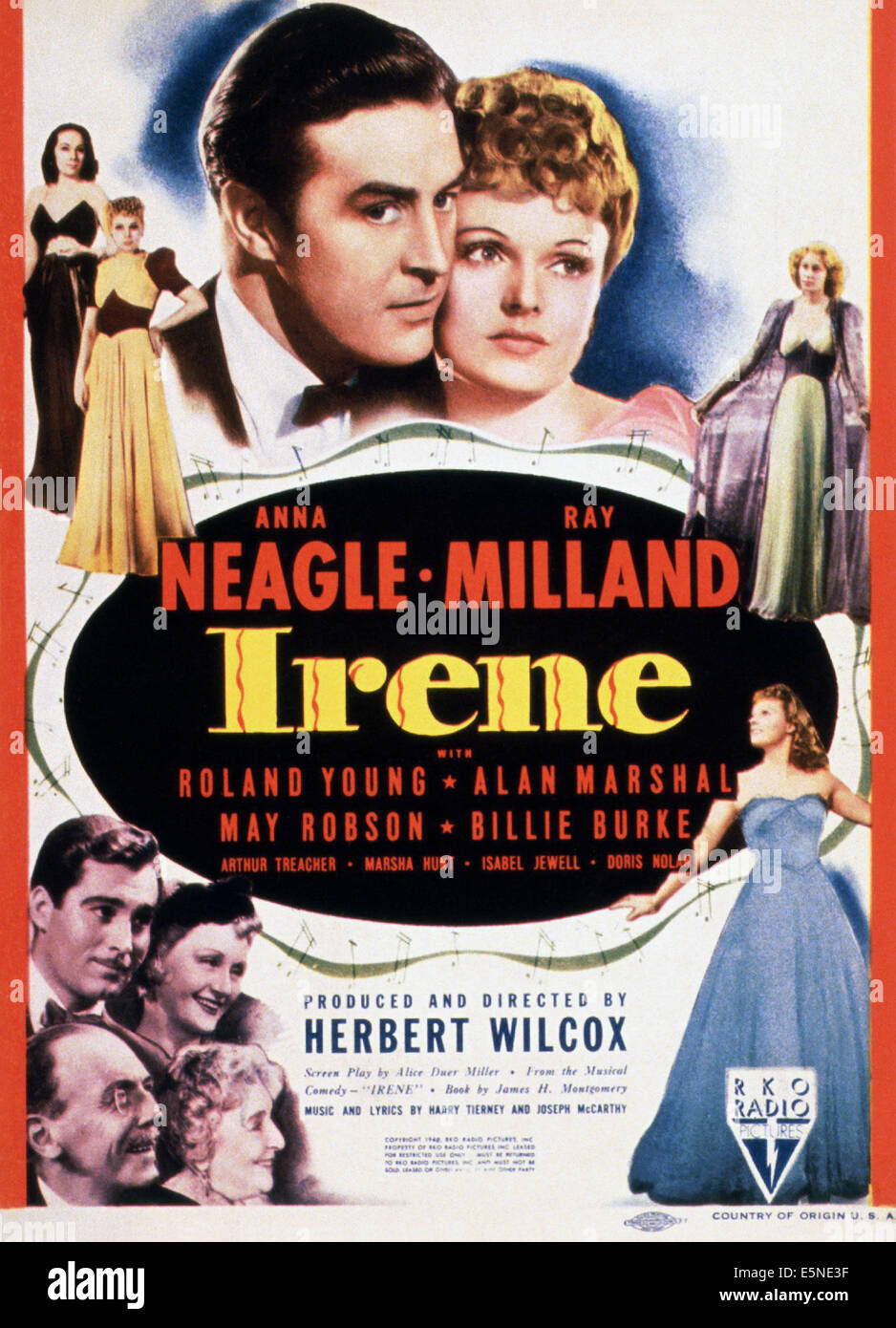 IRENE, U.S. poster, top: Ray Milland, Anna Neagle; clockwise from bottom left: Roland Young, Alan Marshal, Billie Burke, May Stock Photo