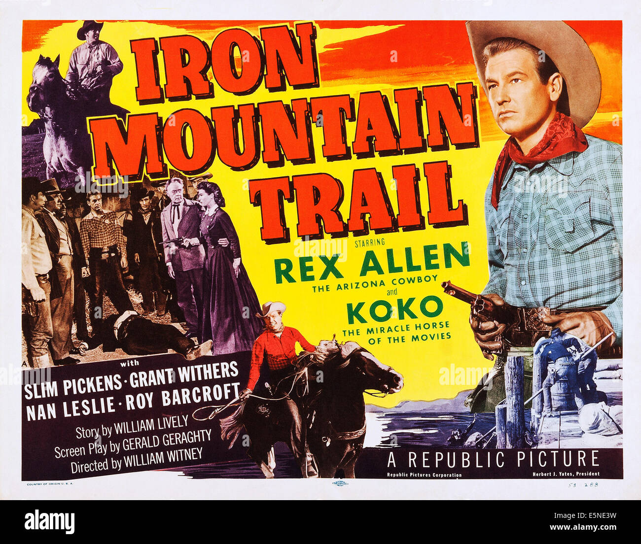 IRON MOUNTAIN TRAIL, Slim Pickens (top left), Rex Allen (right), Koko the Miracle Horse of the Movies, 1953 Stock Photo