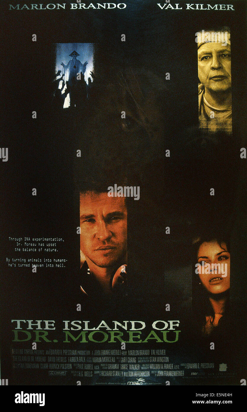 THE ISLAND OF DR. MOREAU, from top: Marlon Brando, Val Kilmer, Fairuza Balk, 1996, © New Line/courtesy Everett Collection Stock Photo