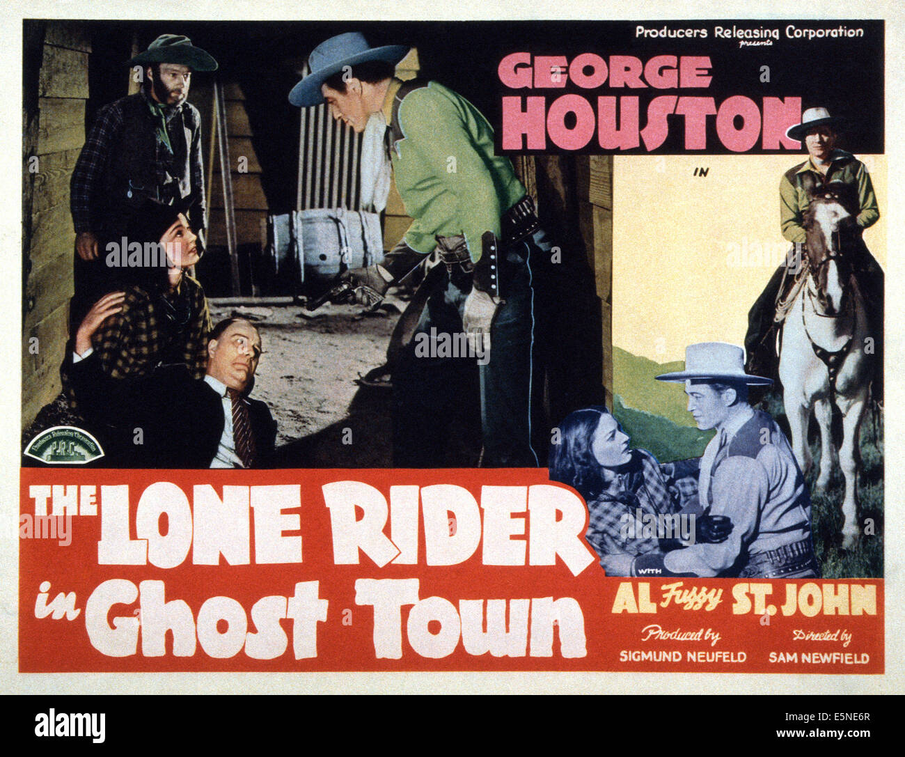 THE LONE RIDER IN GHOST TOWN, (aka GHOST MINE), left, from back: Al St. John, Alaine Brandes, Edward Peil Sr., George Stock Photo