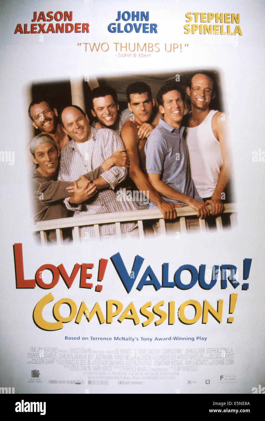 LOVE! VALOUR! COMPASSION!, U.S. poster, left to right: John Glover, Stephen Bogardus, Jason Alexander, Justin Kirk, Randy Stock Photo