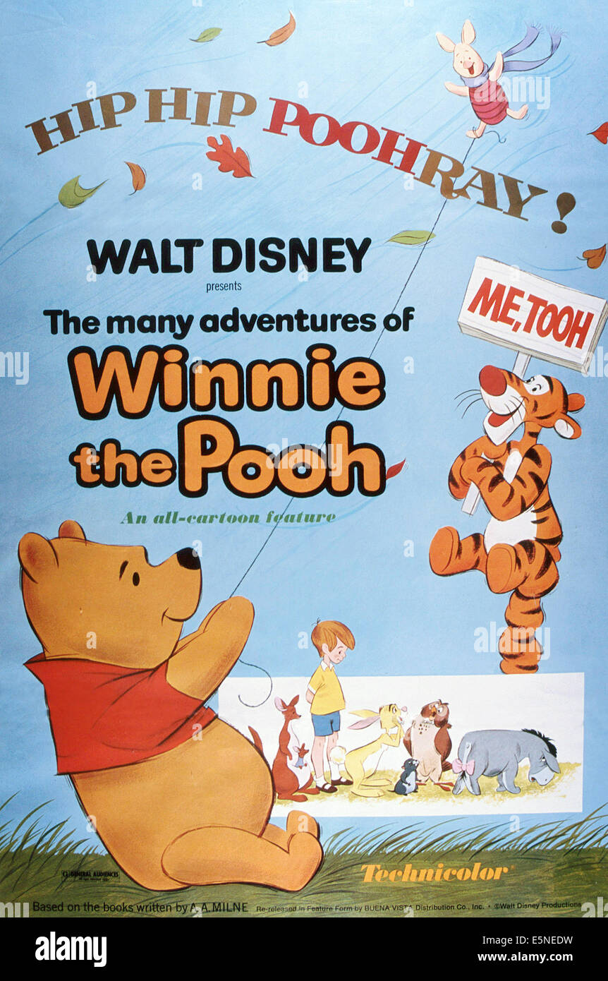 THE MANY ADVENTURES OF WINNIE THE POOH, from left: Winnie the Pooh, Kanga, Roo, Christopher Robin, Rabbit, Gopher, Owl, Eeyore, Stock Photo