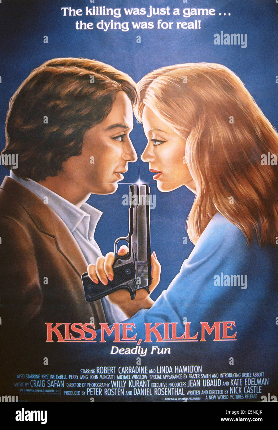 KISS ME, KILL ME, (aka TAG: THE ASSASSINATION GAME), from left: Robert Carradine, Linda Hamilton, 1982, © New World/courtesy Stock Photo
