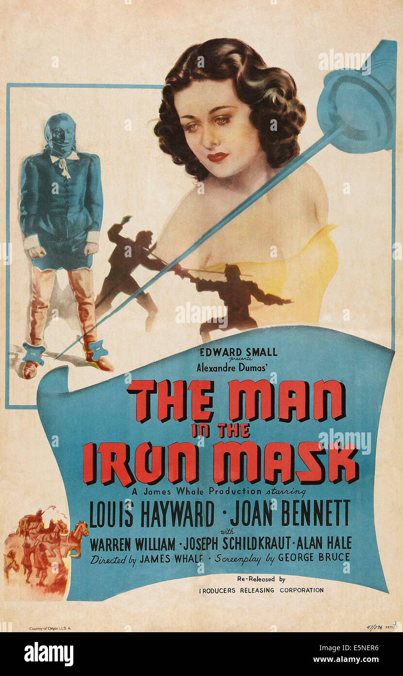 THE MAN THE IRON MASK, US poster, Louis Hayward, Joan Bennett, 1939 Stock Photo - Alamy