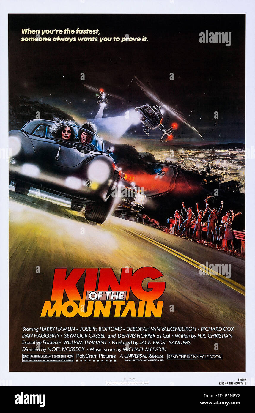 KING OF THE MOUNTAIN, US poster art, in car from left: Deborah Van Valkenburgh, Harry Hamlin, 1990, © Universal/courtesy Stock Photo