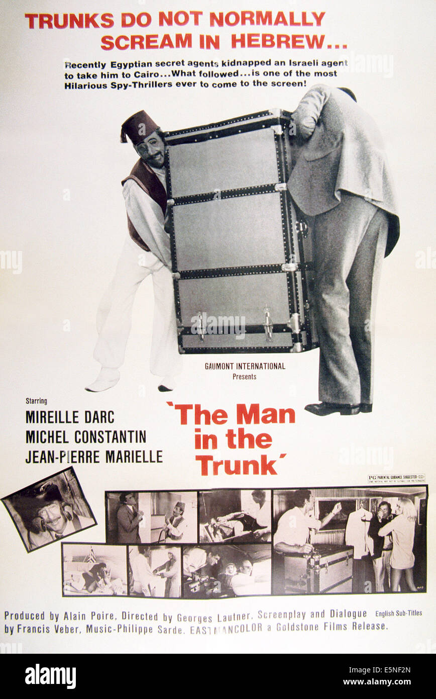MAN IN THE TRUNK, (aka LA VALISE), poster, Mireille Darc (bottom right insert), 1973 Stock Photo