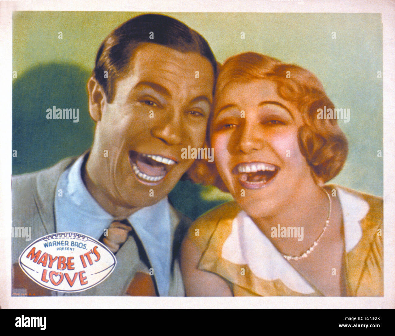 MAYBE IT'S LOVE, (aka ELEVEN MEN AND A GIRL), l-r: Joe E. Brown, Laura Lee on lobbycard, 1930. Stock Photo