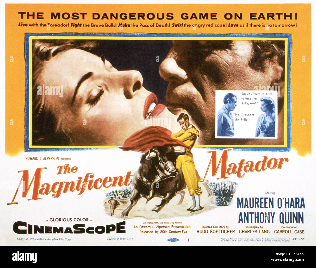 THE MAGNIFICENT MATADOR, from left: Maureen O'Hara, Anthony Quinn, 1955,  ©20th Century-Fox Film Corporation, TM Stock Photo - Alamy
