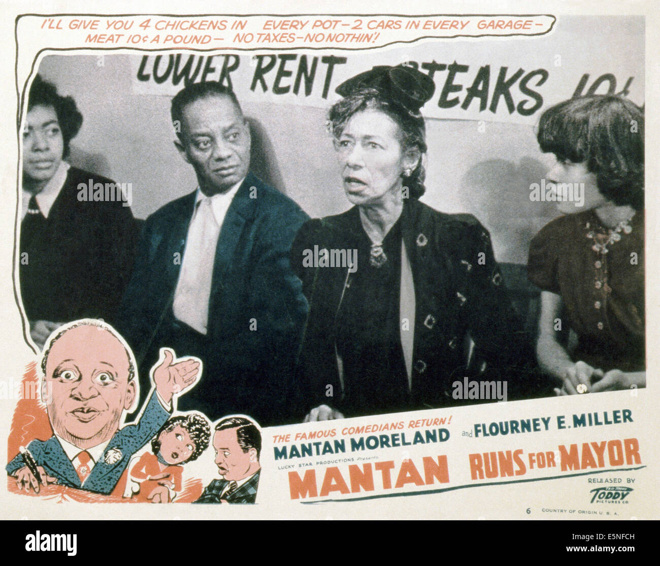 MANTAN RUNS FOR MAYOR, Flourney E. Miller (top second from left), Mantan Moreland (bottom left), 1946 Stock Photo