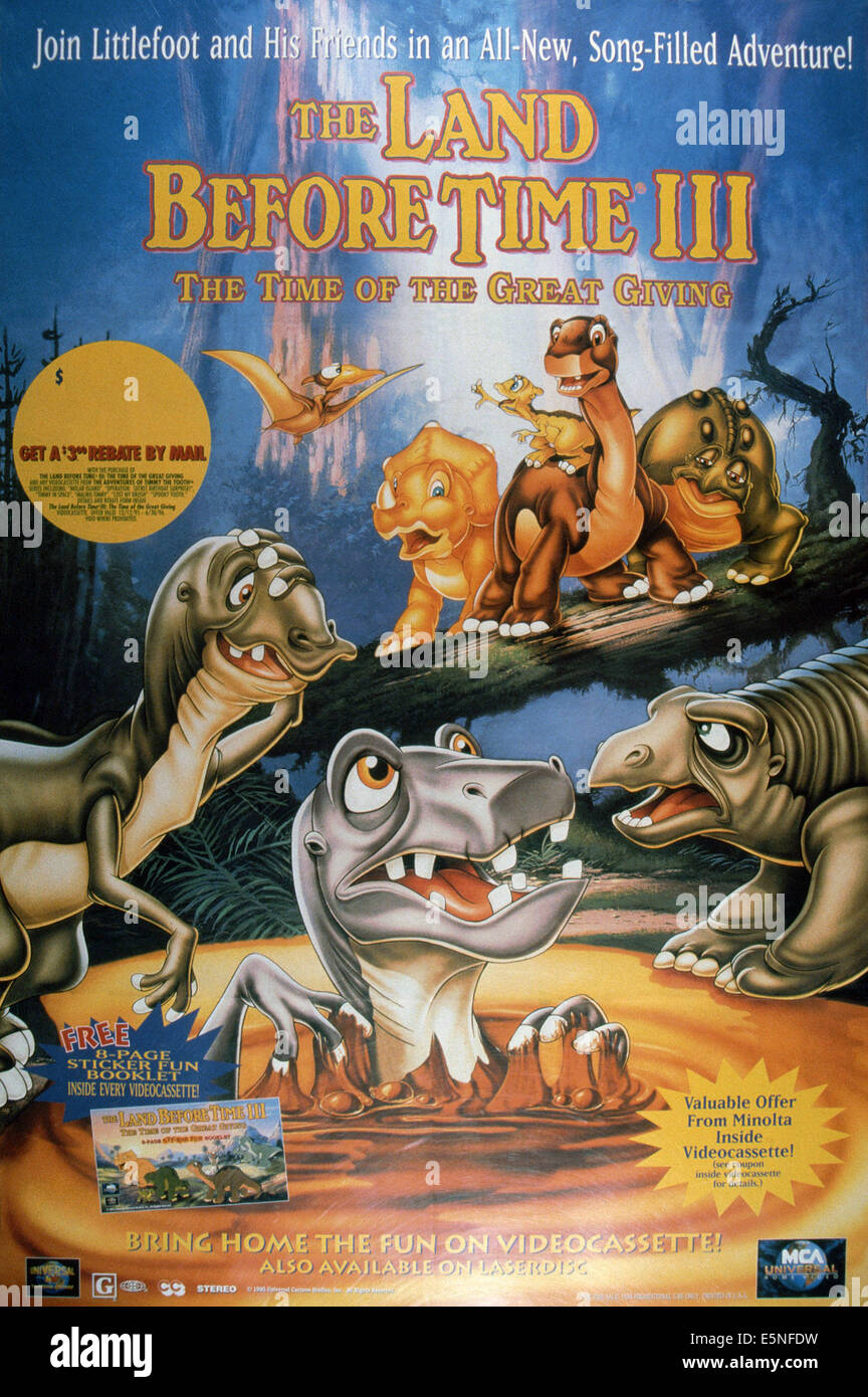 THE LAND BEFORE TIME III: THE TIME OF THE GREAT GIVING, . poster, 1995. ©Universal Cartoon Studios/courtesy Everett Stock Photo - Alamy THE LAND BEFORE TIME III: THE TIME OF THE GREAT GIVING, . poster, 1995. ©Universal Cartoon Studios/courtesy Everett Stock Photo - Alamy