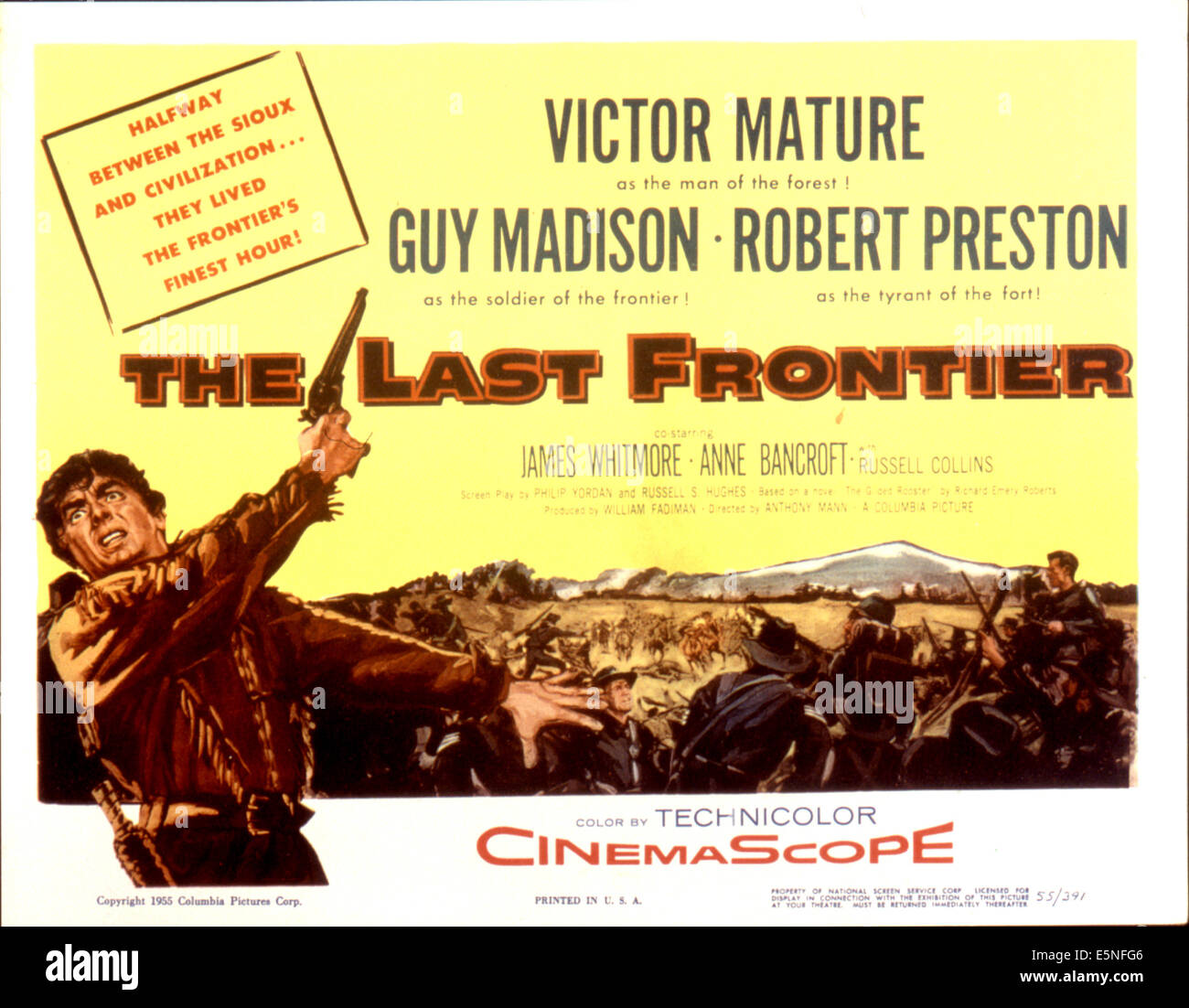 THE LAST FRONTIER, Victor Mature, lobby card poster art, 1955 Stock Photo