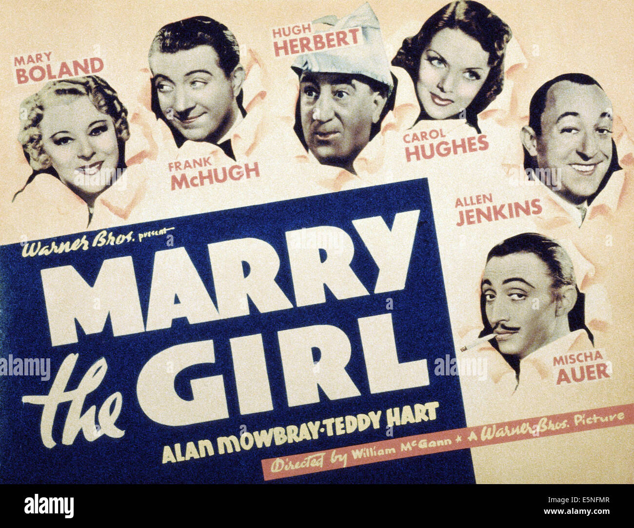 MARRY THE GIRL, from left: Mary Boland, Frank McHugh, Hugh Herbert, Carol Hughes, Allen Jenkins, Mischa Auer (bottom), 1937 Stock Photo