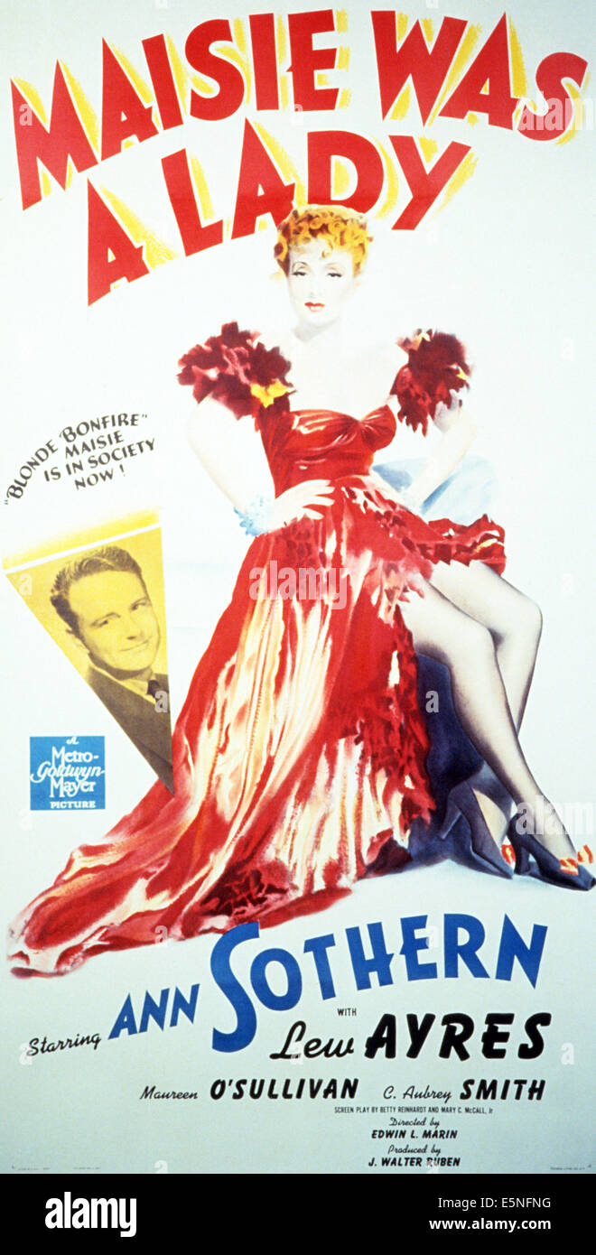 MAISIE WAS A LADY, l-r: Lew Ayres, Ann Sothern on poster art, 1941 ...