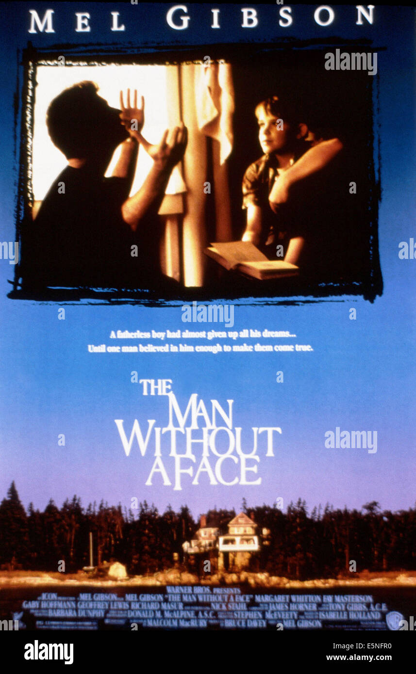 THE MAN WITHOUT A FACE, U.S. poster, from left: Mel Gibson, Nick Stahl, 1993, © Warner Brothers/courtesy Everett Collection Stock Photo