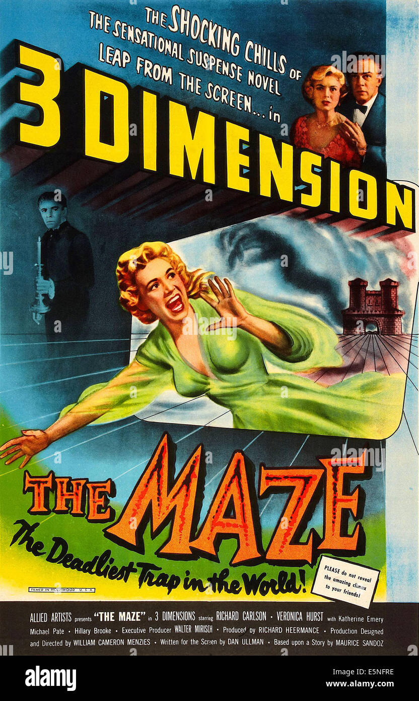 THE MAZE, background left: Michael Pate; top right, from left: Veronica Hurst, Richard Carlson, 1953. Stock Photo