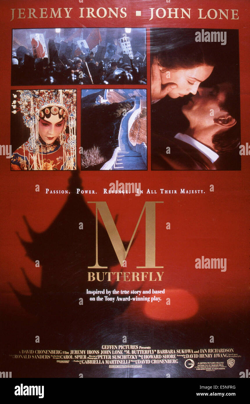 M. BUTTERFLY, US poster, right insert: John Lone, Jeremy Irons, 1993, ©Geffen Pictures/courtesy Everett Collection Stock Photo