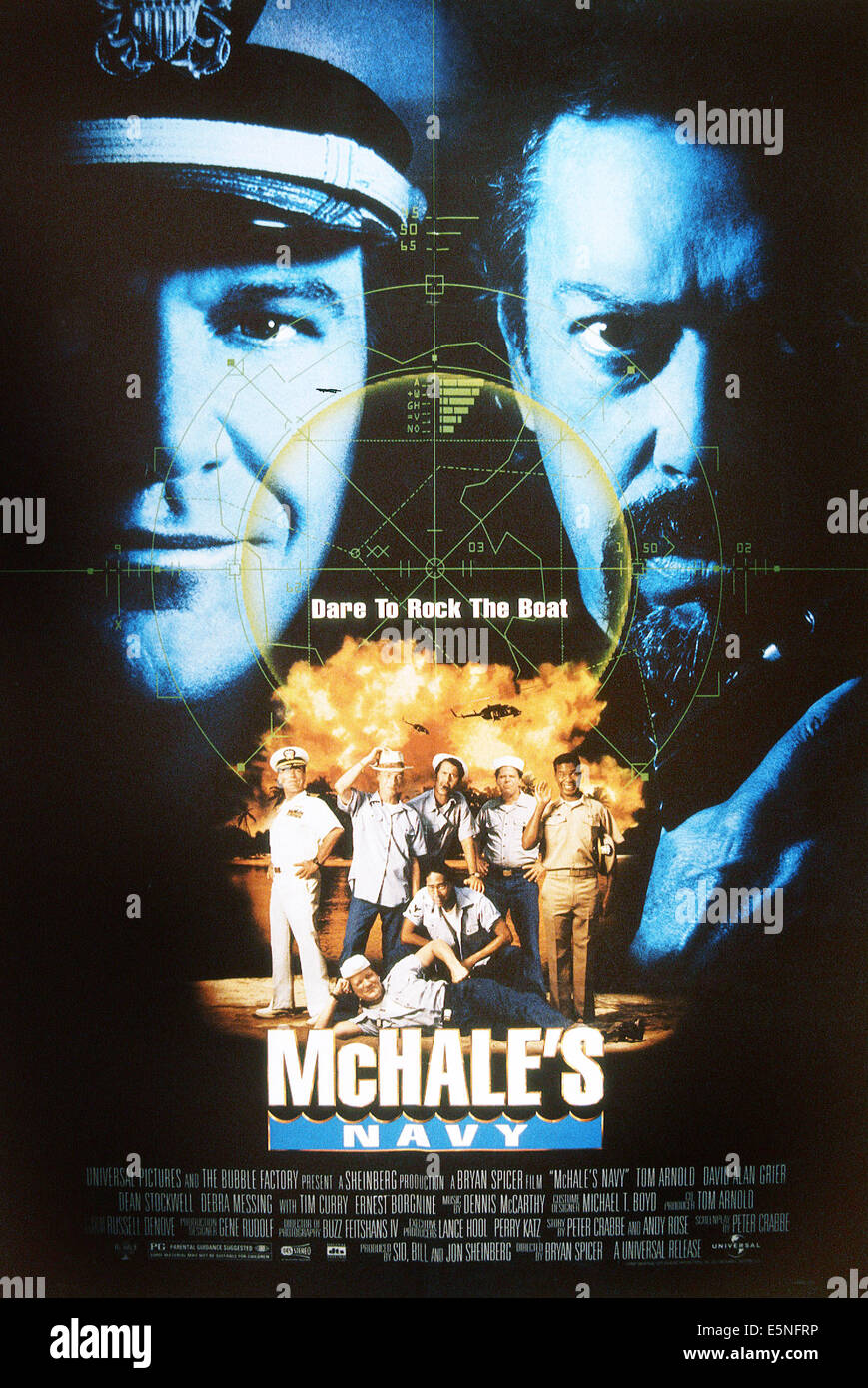 MCHALE'S NAVY, top from left: Tom Arnold, Tim Curry, bottom from left standing: Dean Stockwell, French Stewert, Bruce Campbell, Stock Photo