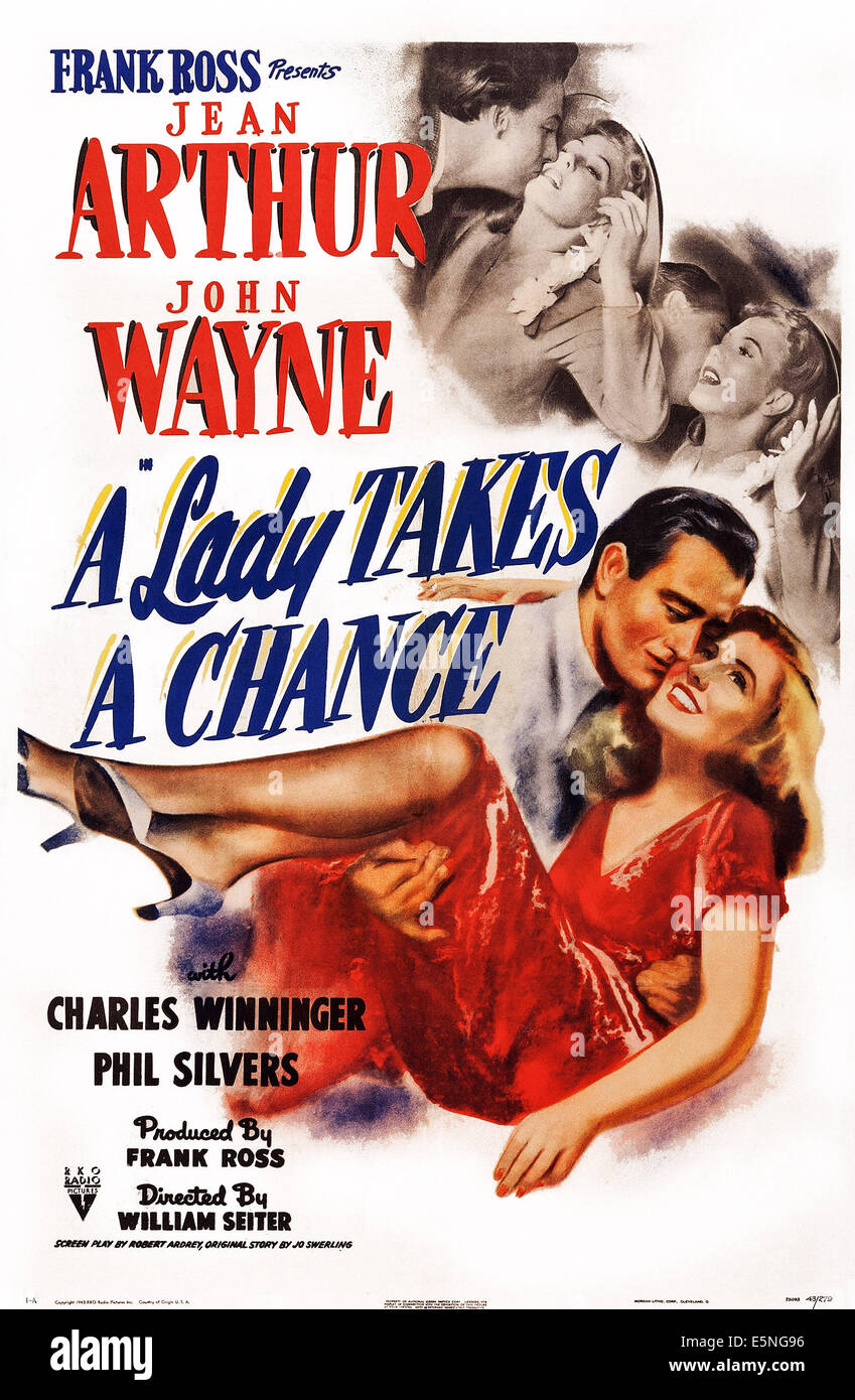 A LADY TAKES A CHANCE, John Wayne, Jean Arthur, 1943 Stock Photo
