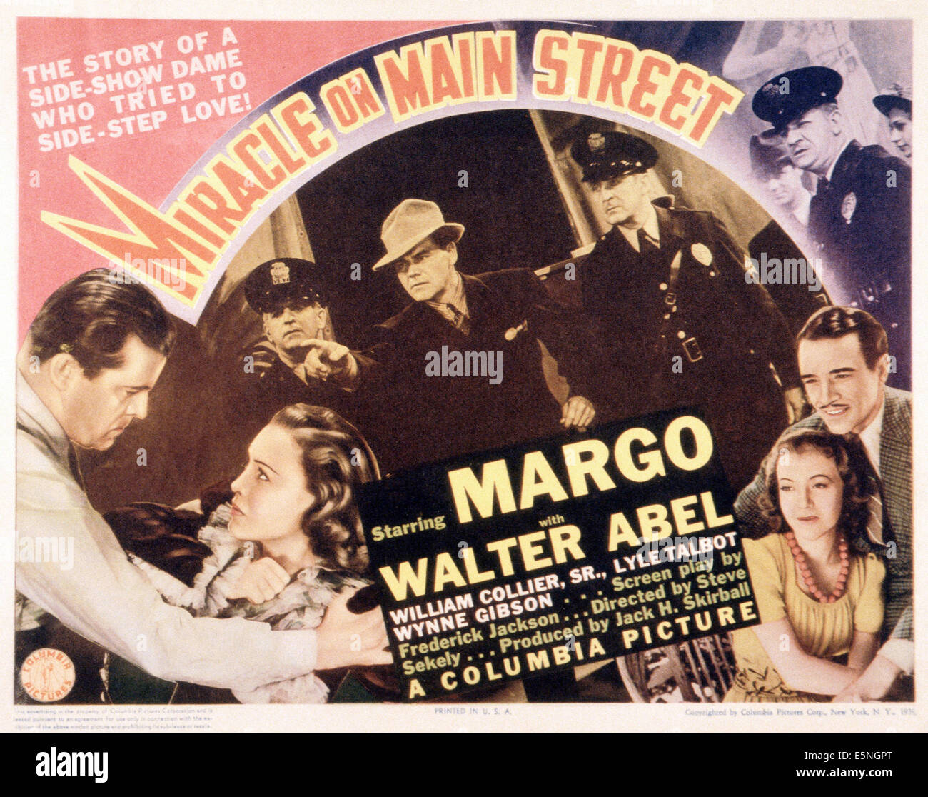 MIRACLE ON MAIN STREET, face to face from left: Lyle Talbot, Margo, Pat flaherty (pointing), Walter Abel (mustache), Margo Stock Photo