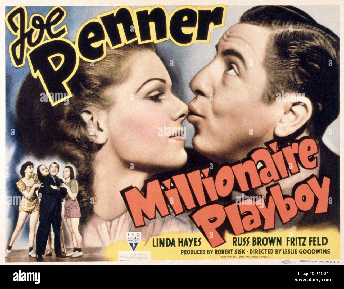 MILLIONAIRE PLAYBOY, from left: Linda Hayes, Joe Penner, 1940 Stock Photo