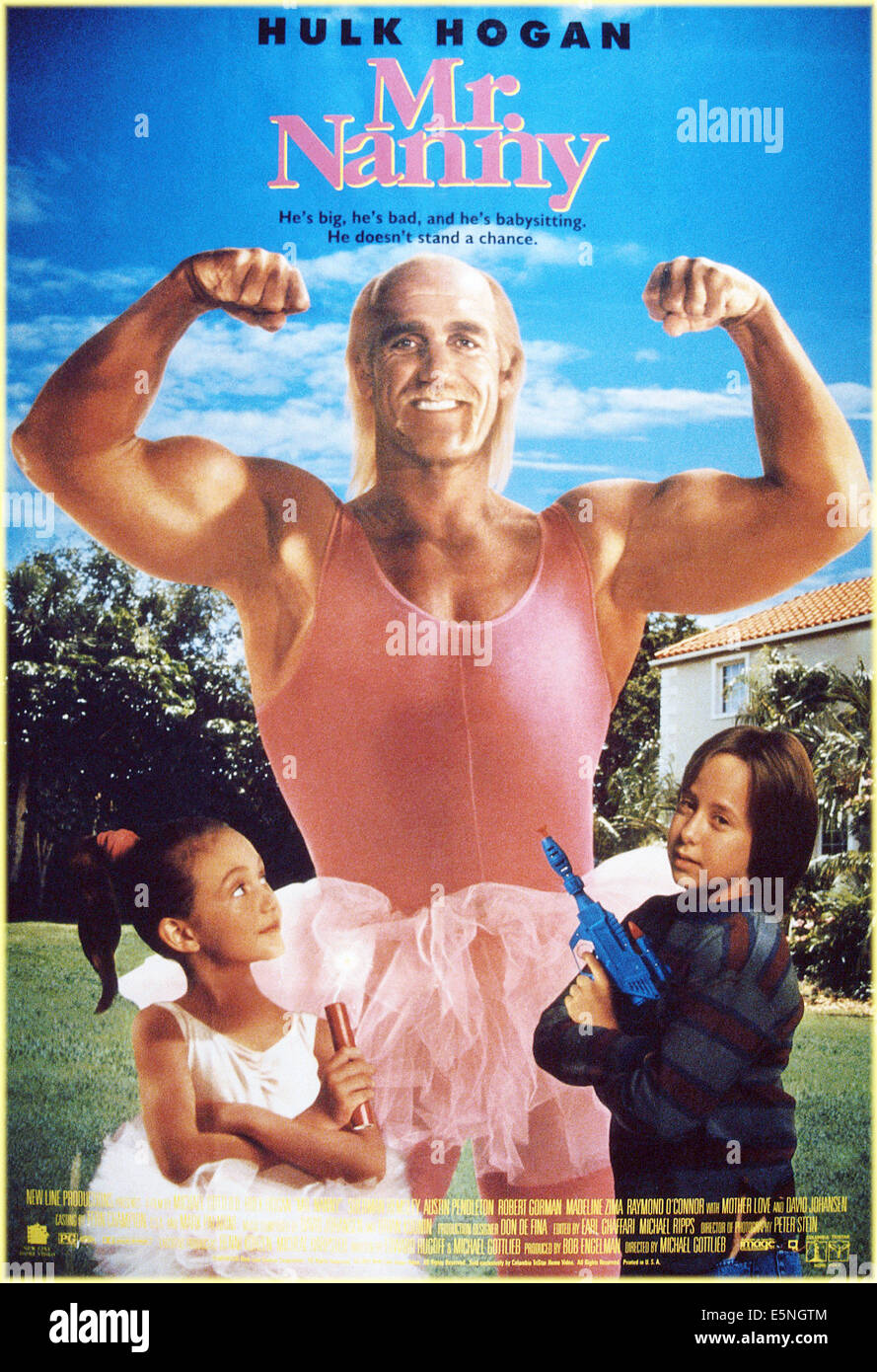MR. NANNY, from left: Madeline Zima, Hulk Hogan, Robert Hy 1993, © New Line/courtesy Photo - Alamy