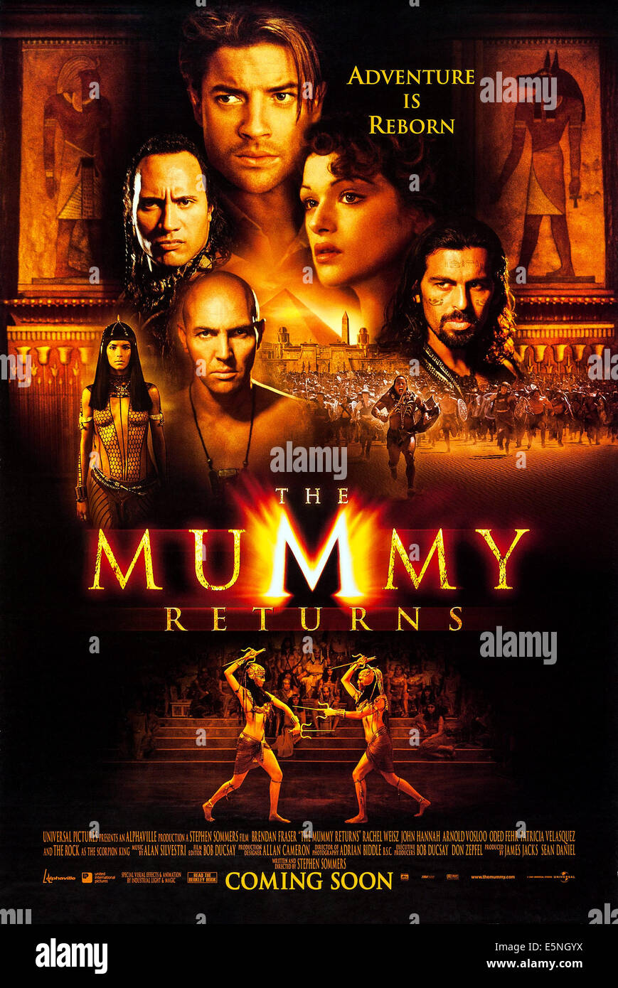 MUMMY RETURNS, US advance poster, Brendan Fraser, Dwayne 'The Rock' Johnson, Rachel Weisz, Oded Fehr, Arnold Vosloo, Patricia Stock Photo