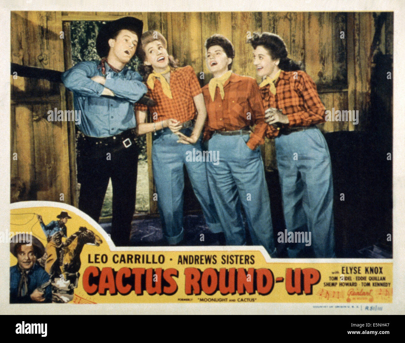 CACTUS ROUND-UP, (aka MOONLIGHT AND CACTUS), from left, Tom Seidel, Patty Andrews, Maxene Andrews, Laverne Andrews; Leo Stock Photo