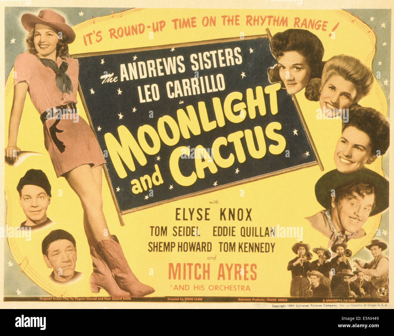 MOONLIGHT AND CACTUS, left from top: Elyse Knox, Eddie Quillan, Shemp Howard, right from top: Laverne Andrews, Patty Andrews, Stock Photo