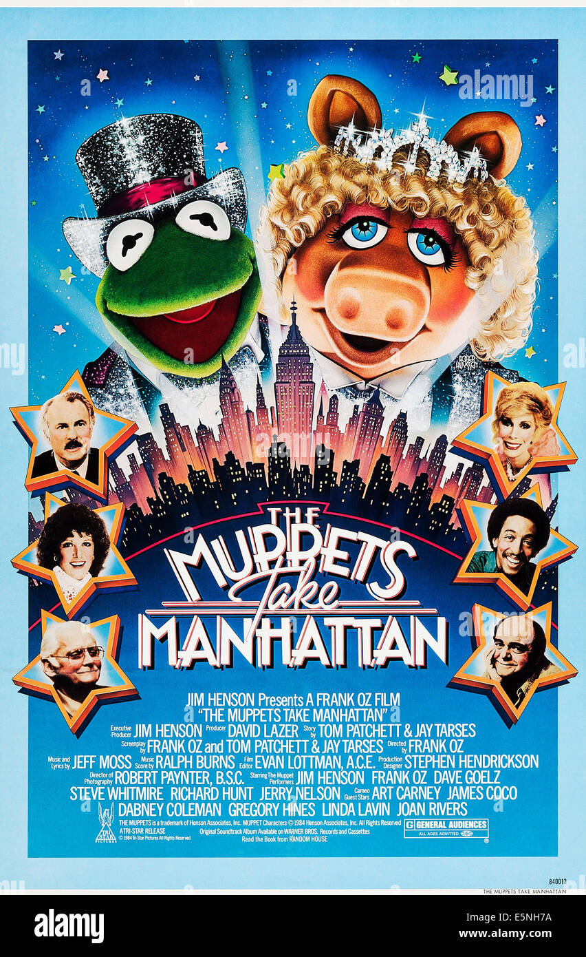THE MUPPETS TAKE MANHATTAN, US poster, top from left: Kermit the Frog, Miss Piggy, left from top: Dabney Coleman, Linda Lavin, Stock Photo