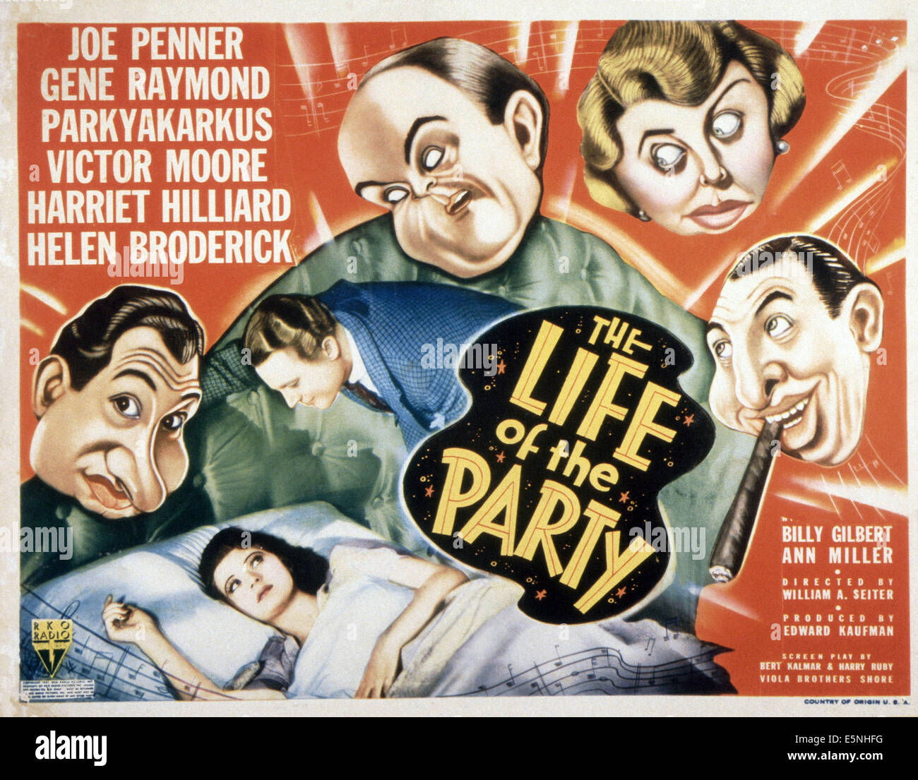 THE LIFE OF THE PARTY, from left: Parkyakarkus, Harriet Hilliard, Gene Raymond, Victor Moore, Helen Broderick, Joe Penner, 1937 Stock Photo