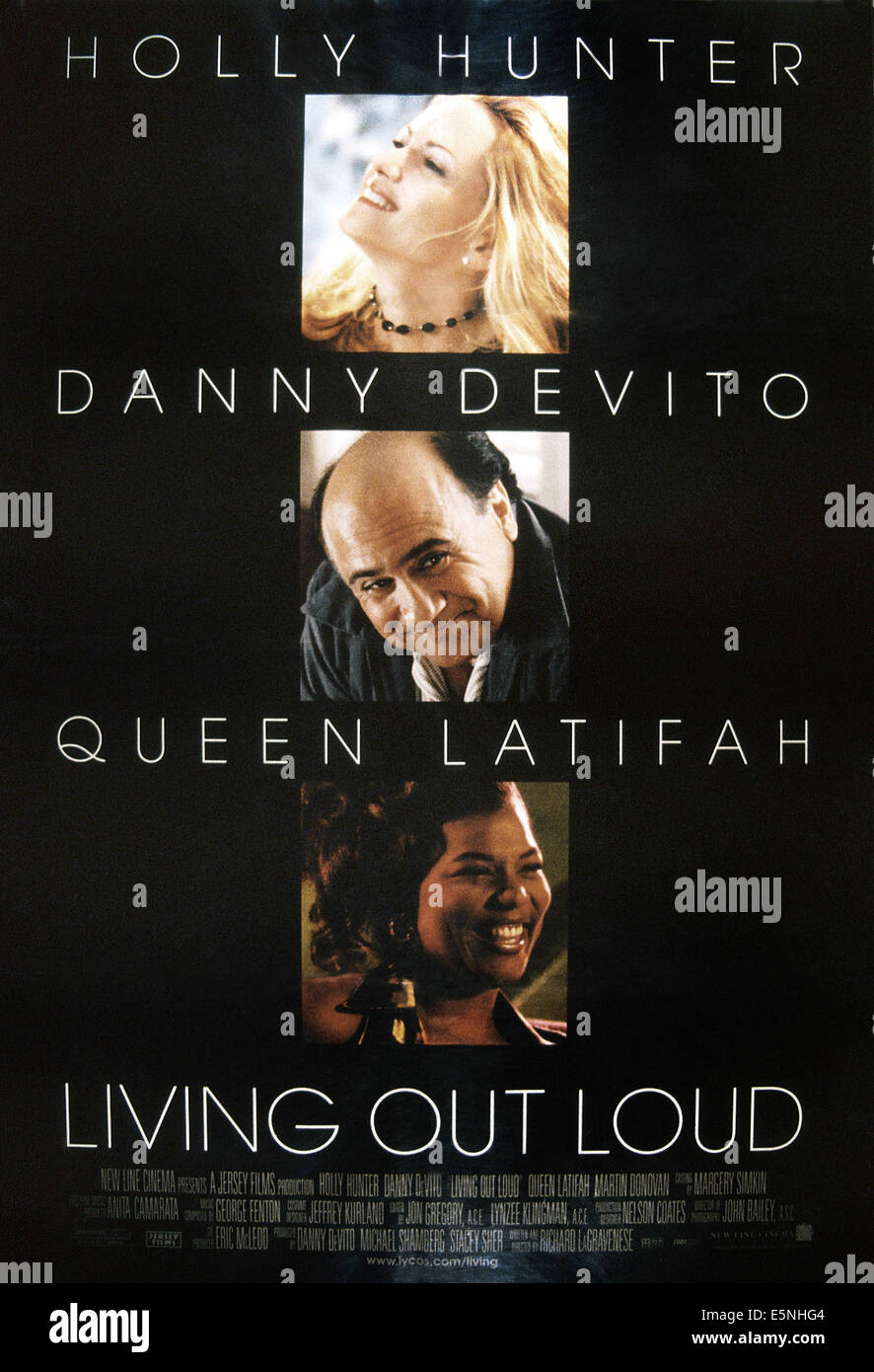 LIVING OUT LOUD, from top: Holly Hunter, Danny DeVito, Queen Latifah, 1998, © New Line/courtesy Everett Collection Stock Photo