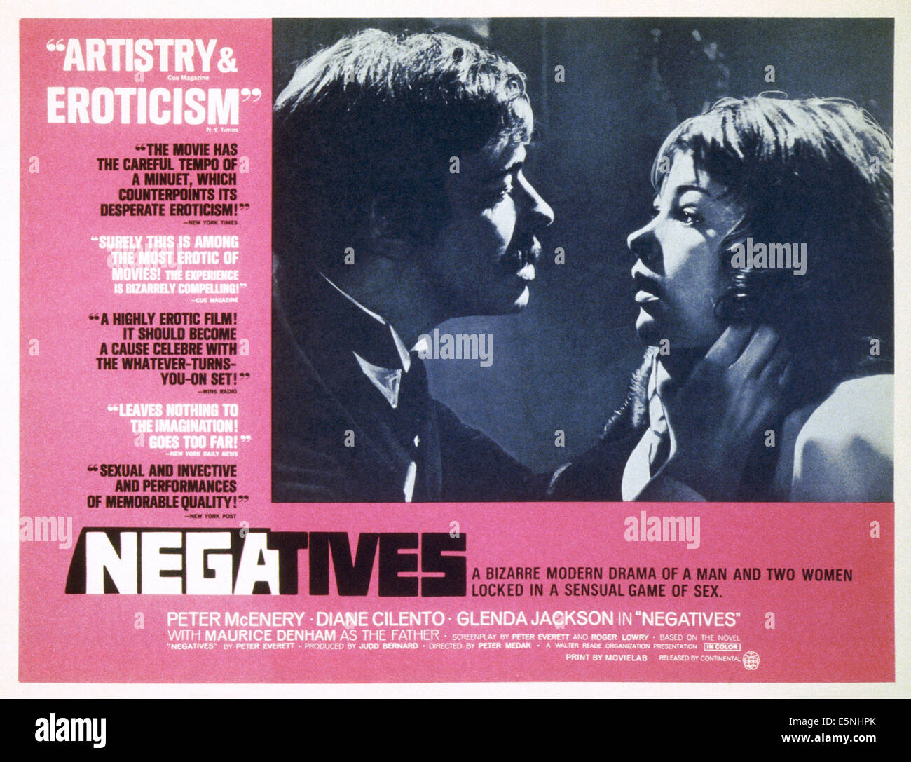 NEGATIVES, US lobbycard, from left, Peter McEnery, Glenda Jackson, 1968 Stock Photo